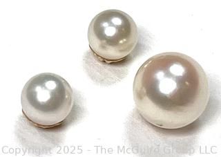 Three (3) Pearl Bead Earrings on 14KT Yellow Gold Posts. 1.8 grams