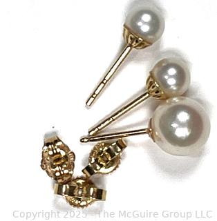 Three (3) Pearl Bead Earrings on 14KT Yellow Gold Posts. 1.8 grams