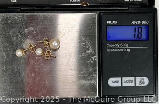 Three (3) Pearl Bead Earrings on 14KT Yellow Gold Posts. 1.8 grams