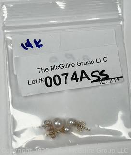 Three (3) Pearl Bead Earrings on 14KT Yellow Gold Posts. 1.8 grams