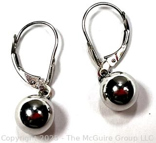 14KT White Gold Bead Dangle Earrings. .01 grams.
