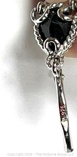 Onyx and Clear Gemstone Dangle Sterling Silver Earrings.