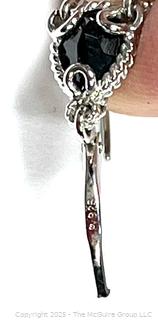 Onyx and Clear Gemstone Dangle Sterling Silver Earrings.