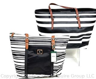 Two (3) Black & White Striped Tote Handbags, One Ralph Lauren New With Tags. 