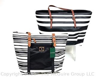 Two (3) Black & White Striped Tote Handbags, One Ralph Lauren New With Tags. 