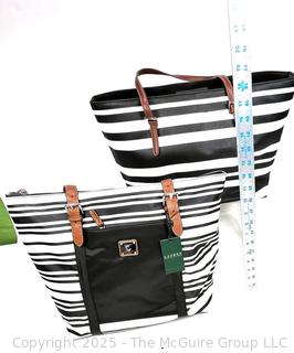 Two (3) Black & White Striped Tote Handbags, One Ralph Lauren New With Tags. 