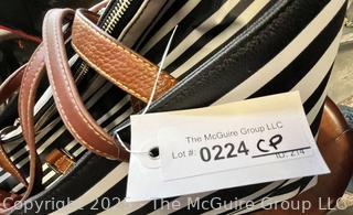 Two (3) Black & White Striped Tote Handbags, One Ralph Lauren New With Tags. 