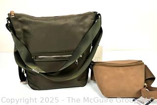 Two (2) Green & Brown Totes and Fanny Pouch by Universal Threads and a New Day, New With Tags. 