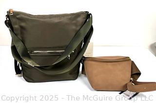 Two (2) Green & Brown Totes and Fanny Pouch by Universal Threads and a New Day, New With Tags. 