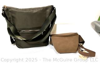 Two (2) Green & Brown Totes and Fanny Pouch by Universal Threads and a New Day, New With Tags. 