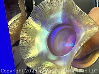 Louis Comfort Tiffany Favrile Iridescent Glass Footed Bowl or Compote Dish. Signed by L.C. Tiffany on Bottom. See All Photos 