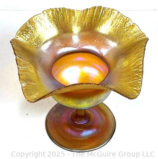 Louis Comfort Tiffany Favrile Iridescent Glass Footed Bowl or Compote Dish. Signed by L.C. Tiffany on Bottom. See All Photos 