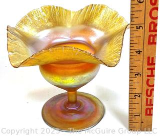 Louis Comfort Tiffany Favrile Iridescent Glass Footed Bowl or Compote Dish. Signed by L.C. Tiffany on Bottom. See All Photos 