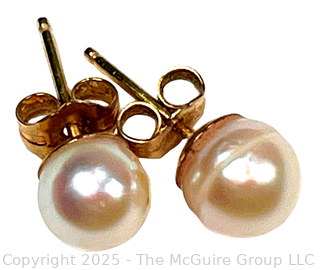 Pearl Bead Stud Earrings on 14KT Yellow Gold Posts