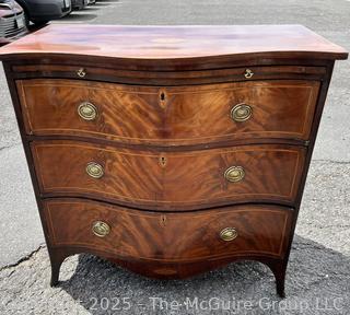 19th Century Serpentine Bombe Three (3) Drawer Chest.