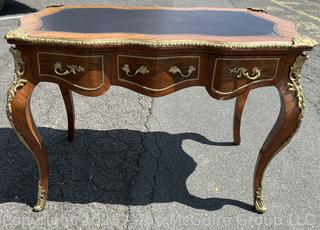 Louis XV Style Leather Top Bureau Writing Desk With Figural Mounts