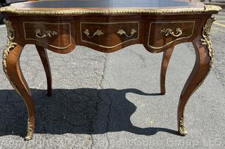 Louis XV Style Leather Top Bureau Writing Desk With Figural Mounts