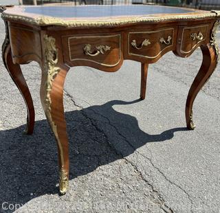 Louis XV Style Leather Top Bureau Writing Desk With Figural Mounts