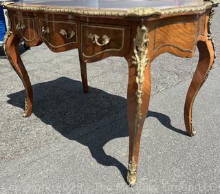 Louis XV Style Leather Top Bureau Writing Desk With Figural Mounts