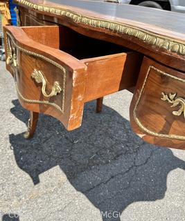 Louis XV Style Leather Top Bureau Writing Desk With Figural Mounts