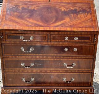 Maitland-Smith George III Style Diminutive Slant-Front Secretary Desk.  Missing hardware and small edge of veneer.  