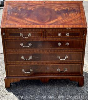 Maitland-Smith George III Style Diminutive Slant-Front Secretary Desk.  Missing hardware and small edge of veneer.  