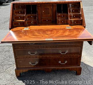 Maitland-Smith George III Style Diminutive Slant-Front Secretary Desk.  Missing hardware and small edge of veneer.  