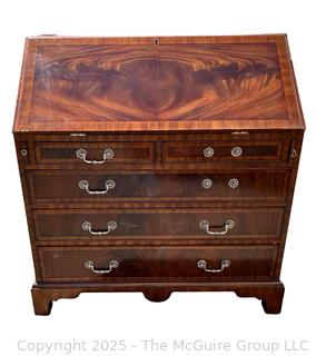 Maitland-Smith George III Style Diminutive Slant-Front Secretary Desk.  Missing hardware and small edge of veneer.  