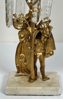 Mid-19th Century Gold Gilt Girandole Candlestick with Stone Base and Lustres. (Description Changed 5/2/25 @ 1:30pm)