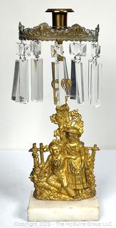 Mid 19th Century Gold Gilt Girandole Candlestick with Stone Base and Lustres. (Description Changed 5/2/25 @ 1:30pm) 
