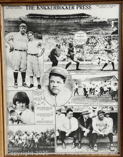 Framed lithograph by The Knickerbocker Press of Hawkins Stadium with Babe Ruth's last exhibition game Albany NY 1938