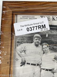 Framed lithograph by The Knickerbocker Press of Hawkins Stadium with Babe Ruth's last exhibition game Albany NY 1938