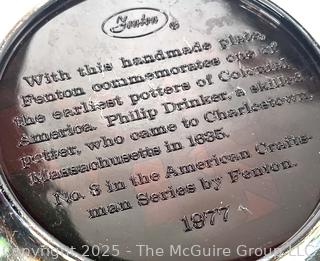 Eight (8) Fenton Carnival Glass Commemorative Plates: example - Colonial Potter Philip Drinker 1977 