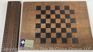 Vintage Chess and Cribbage Board