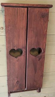 Primitive knotty pine cabinet with doors and towel rack 