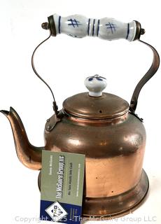 Odd Trio: Model Die Cast Car 1948 Tucker Torpedo. American; Spittoon; and Copper tea kettle w/ porcelain accents