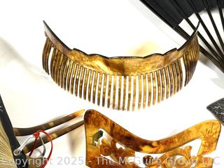 NEED NEW PHOTO WITH ALL PIECES ???? Folding Hand Fans and Victorian Hair Combs