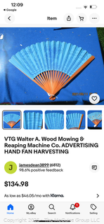 Walter A. Wood Mowing & Reaping Machine Co Advertising Hand Fan