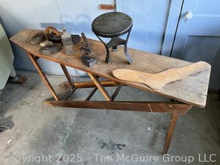 Sad Irons, Stool and Wood Ironing Boards