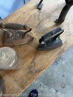 Sad Irons, Stool and Wood Ironing Boards