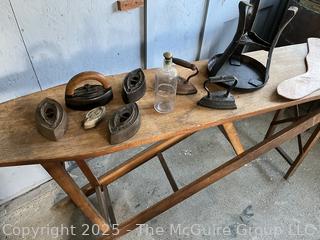 Sad Irons, Stool and Wood Ironing Boards