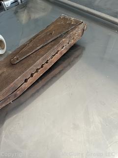 Hinged 17" Primitive Carved Wooden Mangle Board Used to Smooth Fabrics After Washing. 