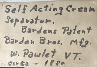 Self-Acting Cream Separator Bardens Patent 1880