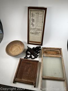 Washboards, Framed Washing Machine Information, Bowl Etc