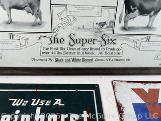 Framed Cow Breed Poster and Two (2) Dairy Signs - Steinhorst and Yankee Milk 