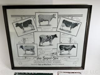 Framed Cow Breed Poster and Two (2) Dairy Signs - Steinhorst and Yankee Milk 