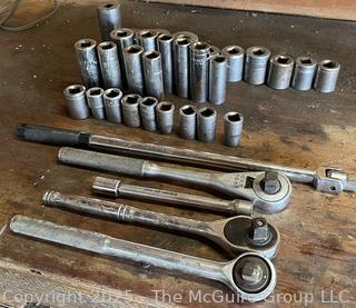 Grouping of Bench Tools Including Rachets and Sockets