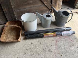 Garden Supplies and Tools Including Galvanized Watering Cans