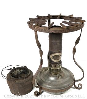 Paired Lead Melting Smelting Cast Iron Pot & Gas Burner Stand for Blacksmith or Plumber