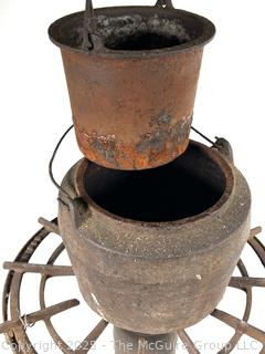 Paired Lead Melting Smelting Cast Iron Pot & Gas Burner Stand for Blacksmith or Plumber
